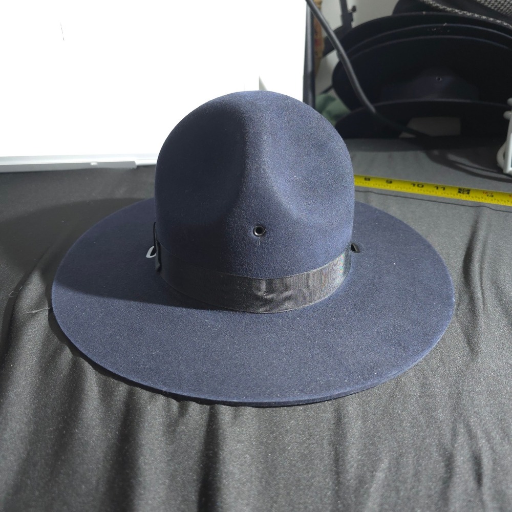 Beaver Quality XXXX Straw Oval Officer Troper Hat Navy Wool 6 1/2 Fedora Brimmed - Picture 4 of 12